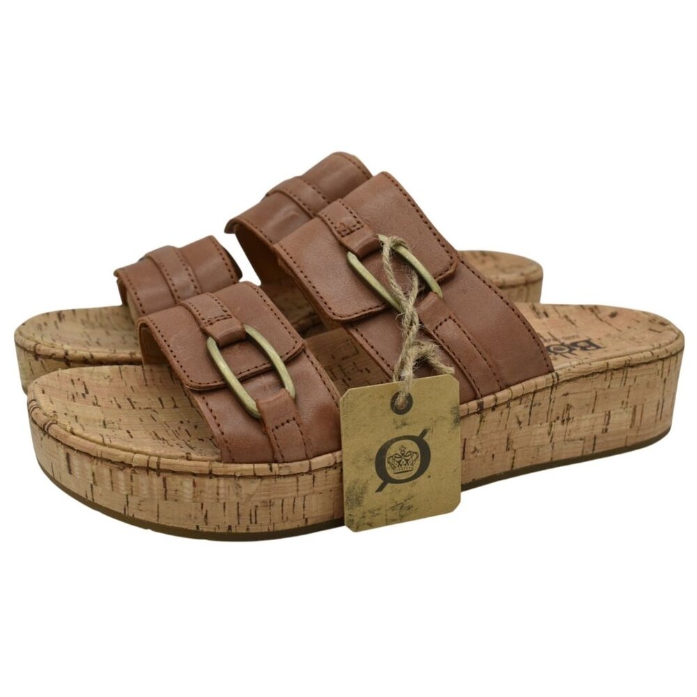 Born Womens Size‎ 10 Solina Brown Full Grain Leather Platform Slides Shoes